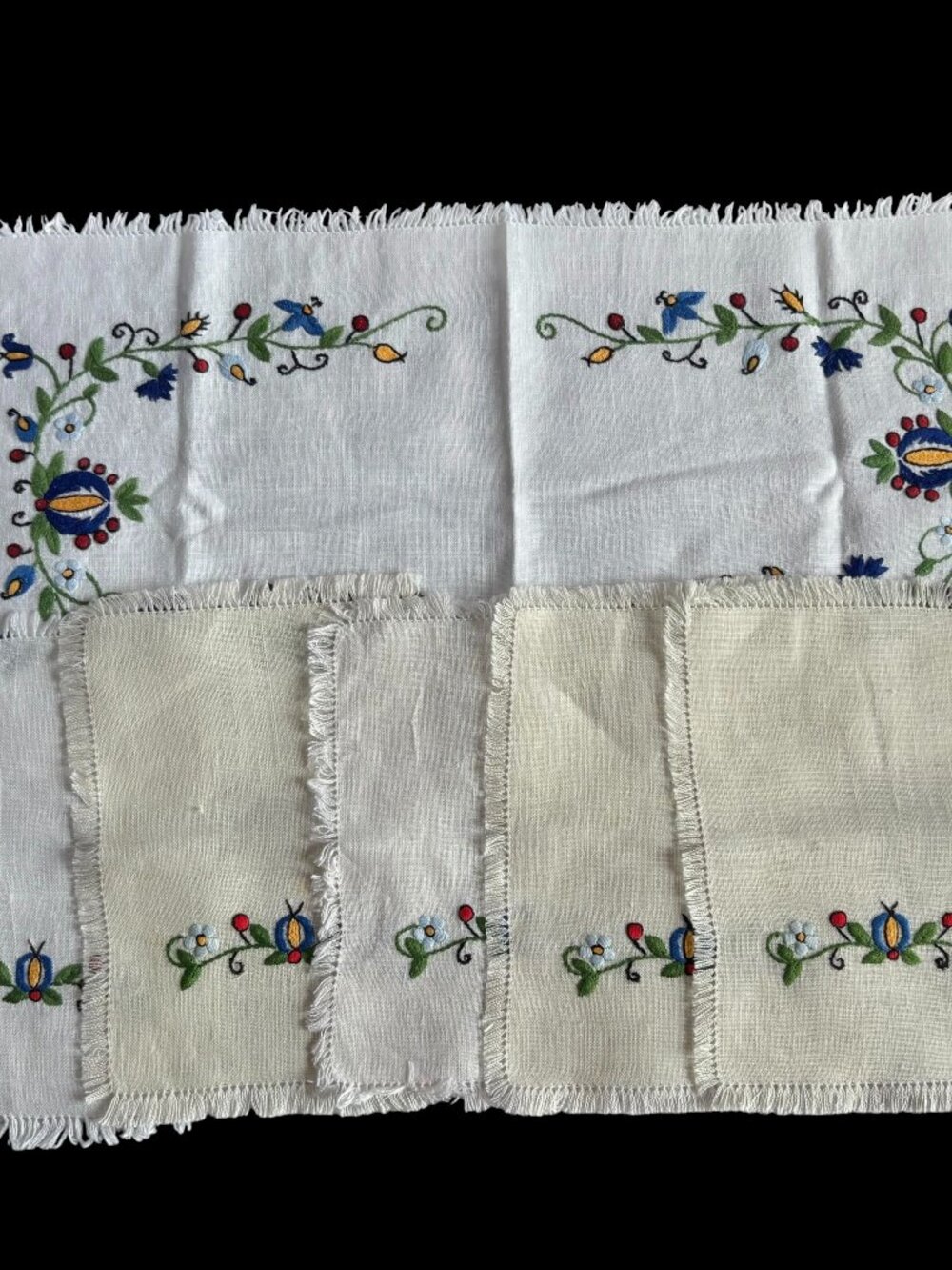 Set of 6 Polish Kaszuby Kashubian Embroidered Floral Folk Table Runners Doilies